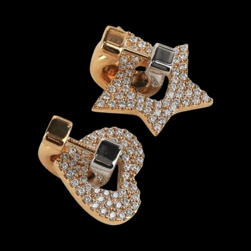Ferragamo Heart And Star Mismatched Crystal Earrings 'Gold'