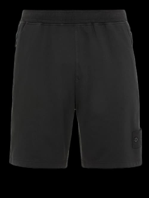 Stone Island 631F3 Cotton Stretch Fleece Ghost Piece Garment Dyed Shorts Black