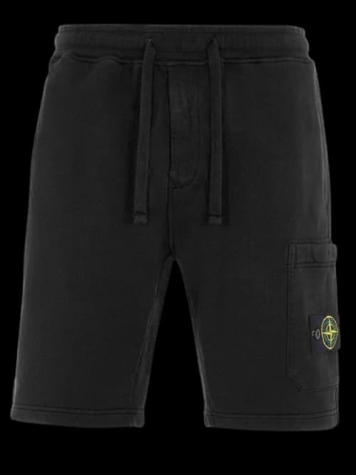 Stone Island 64651 Cotton Fleece Garment Dyed Shorts Black