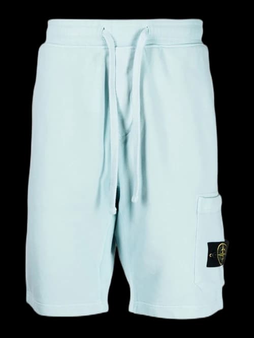 Stone Island 64651 Cotton Fleece Garment Dyed Shorts Light Blue