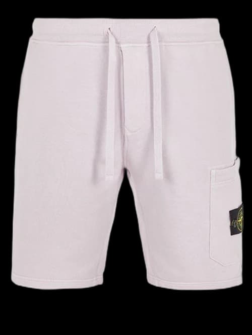 Stone Island 64651 Cotton Fleece Garment Dyed Shorts White