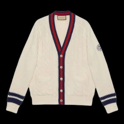 Gucci Cable Wool Knit Cardigan With Web 'Ivory'