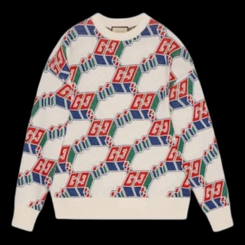 Gucci Square GG And Geometric Wool Sweater 'Ivory Multi-Color'
