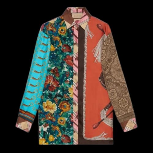 Gucci Heritage Patchwork Print Silk Shirt 'Multi-Color' (Women's)