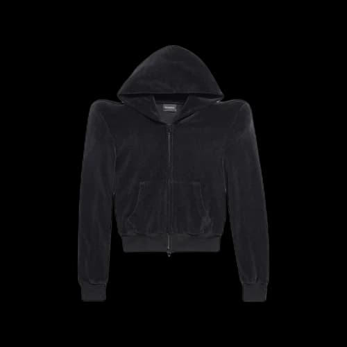 Balenciaga Round Shoulder Zip-Up Hoodie Small Fit in Black Black