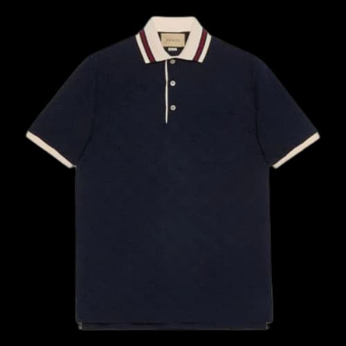 Gucci Cotton Polo Shirt With GG Embroidery 'Dark blue'