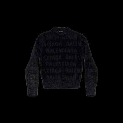 Balenciaga Women'S Bal Horizontal Allover Furry Fitted Sweater in Black Black