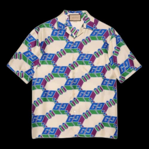 Gucci 3D GG Print Silk Shirt 'Blue Ivory'
