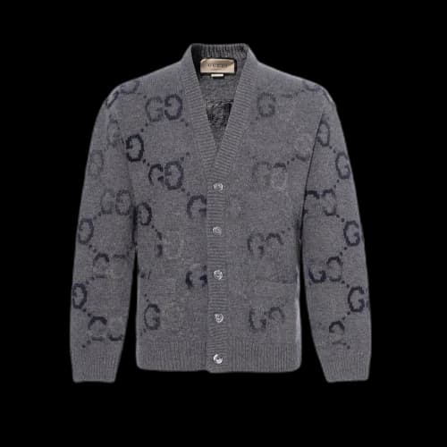 Gucci Wool Cardigan With GG Intarsia 'Grey'