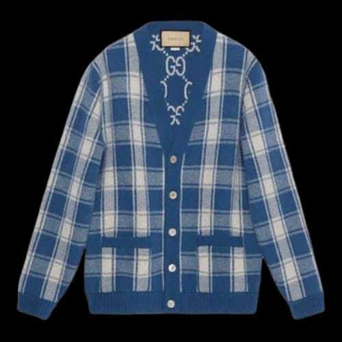 Gucci Reversible Checked Wool Cardigan 'Blue Ivory'