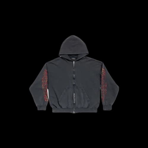 Balenciaga Offshore Zip-Up Hoodie Medium Fit Black Faded