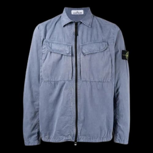 STONE ISLAND Brushed Cotton Canvas Zip Overshirt 'Dark Blue'