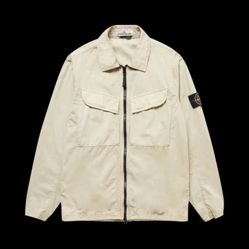 STONE ISLAND Brushed Canvas Zip Overshirt 'Cream'