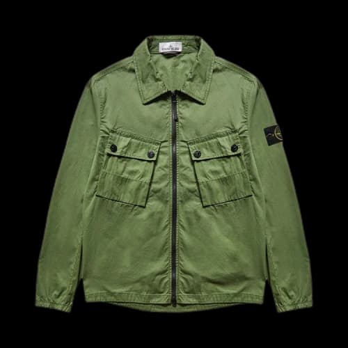 Stone Island Compass Patch Zip up Shirt 'Green'