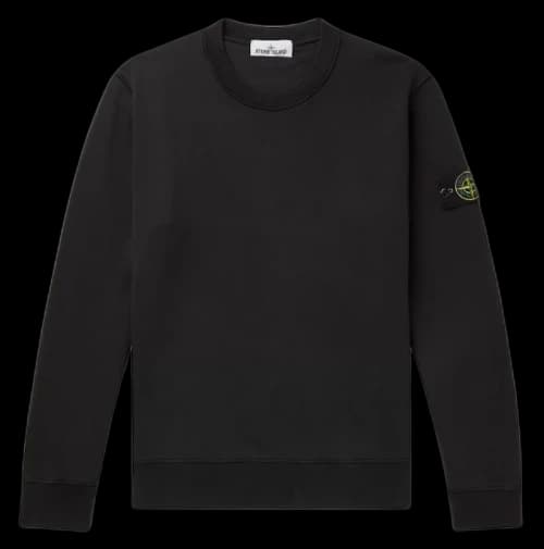 Stone Island Logo Appliquéd Mélange Cotton Jersey Sweatshirt Black