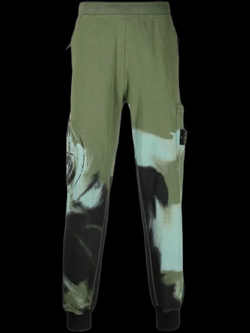 Stone Island Paint-Stroke-Print Joggers Khaki