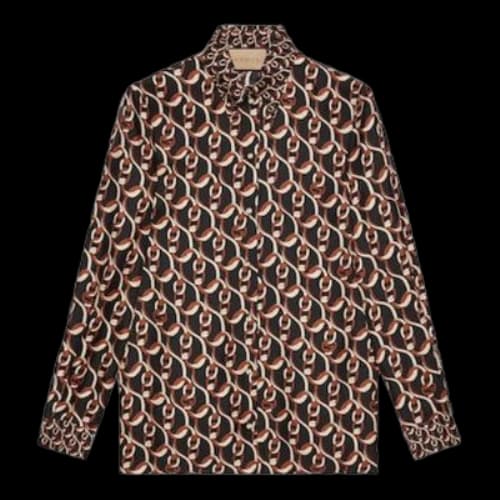 Gucci Interlocking G Chain Print Silk Shirt 'Black Brown' (Women's)