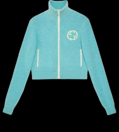 Gucci Interlocking G Extrafine Wool Zip Up Cardigan 'Light Blue' (Women's)