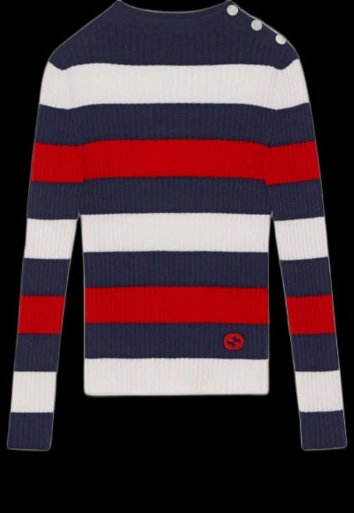 Gucci Striped Rib Stitch Wool Top 'Ivory Blue Red' (Women's)