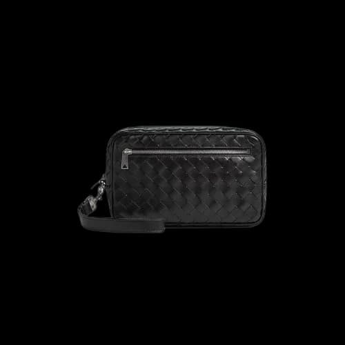 Bottega Veneta Intrecciato Wristlet Pouch 'Black/Silver'
