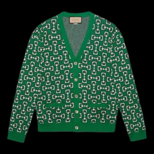 Gucci Horsebit Cotton Piquet Cardigan 'Green Ivory'