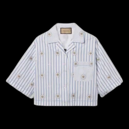 Gucci Interlocking G And Flower Print Shirt 'White Light Blue' (Women's)