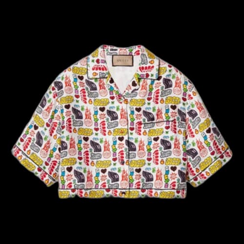 Gucci Graphics Print Silk Shirt 'White Multi-Color' (Women's)
