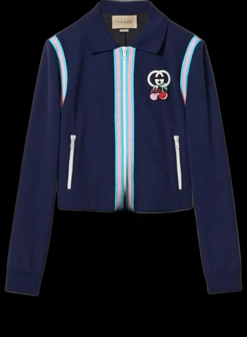 Gucci Cotton Piquet Zip Cardigan With Patch 'Dark Blue' (Women's)