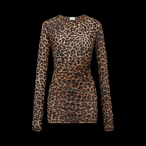Saint Laurent Robe Drapee Manches 'Leopard'