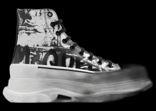 Alexander McQueen Tread Slick Boot Graffiti Black White