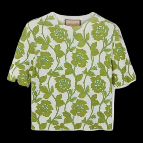 Gucci Floral Print Fine Wool Silk T-shirt 'Green Beige' (Women's)