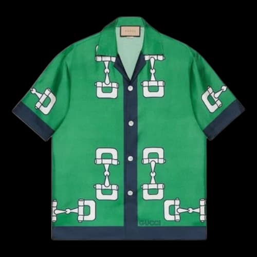 Gucci Horsebit Print Silk Shirt 'Green Blue'