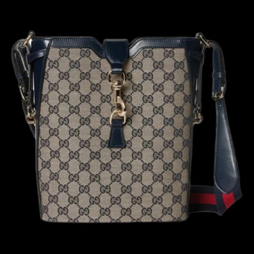 Gucci Original GG Medium Bucket Bag 'Beige Blue Canvas' (Women's)