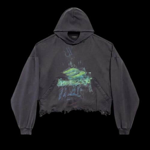 Balenciaga DIY Imprint Cropped Hoodie 'Faded Washed Black'