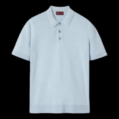 Gucci Silk Cotton Knit Polo Shirt 'Light Blue'
