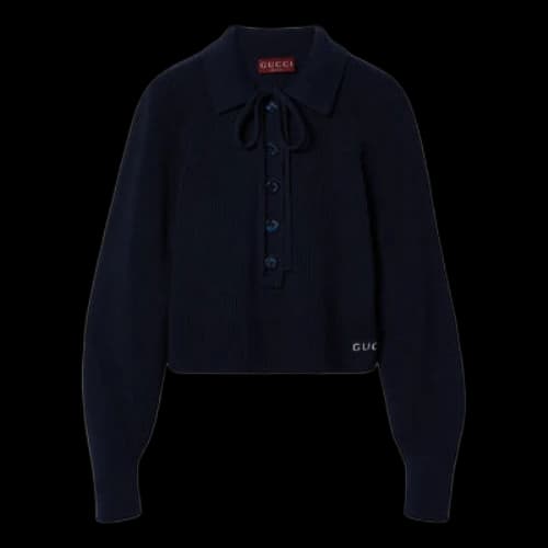 Gucci Chunky Rib Cotton Polo Shirt 'Dark Blue' (Women's)