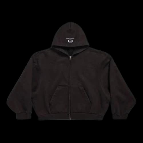 Balenciaga Unity Sports Icon Boxy Zip-up Hoodie Large Fit 'Black' (Women's)