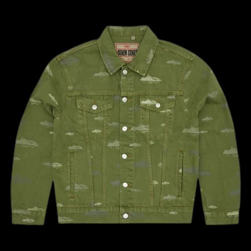 Corteiz Alcatraz Pattern Denim Jacket 'Khaki'