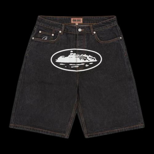 Corteiz Alcatraz Baggy Jean Shorts 'Washed Black'