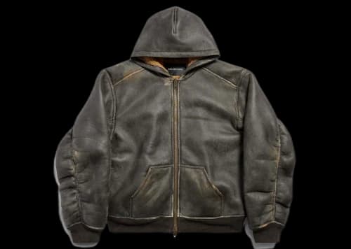 Balenciaga Shearling Zip-Up Large Fit Hoodie Brown