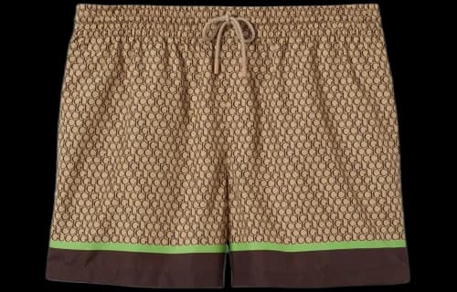 Gucci Allover Gucci Print Nylon Swim Shorts 'Beige Ebony'