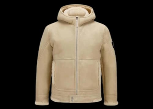 Stone Island Hooded Shearling Leather Jacket Light Beige