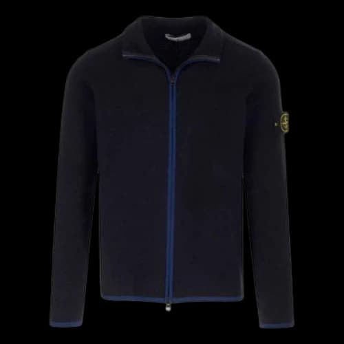 STONE ISLAND Compass-Patch High-Neck Zipped Cardigan Jacket 'Black'