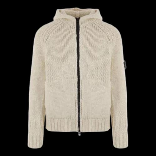 STONE ISLAND Ivory Wool Cardigan 'Plaster'