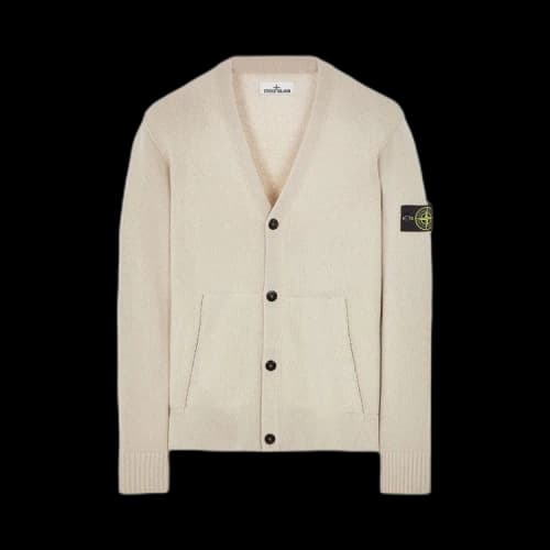 Stone Island Compass Motif Ribbed Cardigan 'Natural'