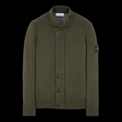 STONE ISLAND Wool Blend Cardigan 'Military Green'