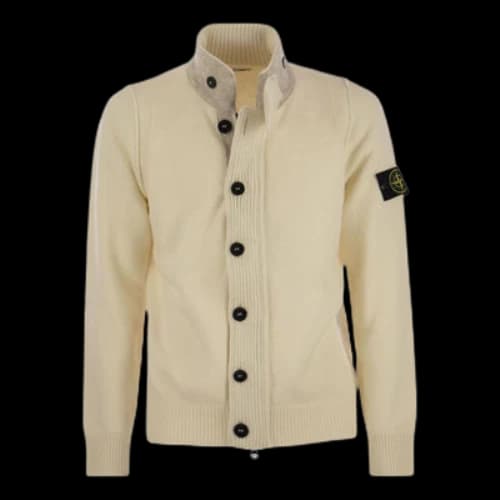 STONE ISLAND High Neck Logo Patch Ribbed Cardigan 'Beige'