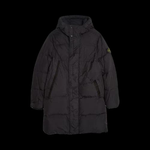 Stone Island Crinkle Reps Hooded Down Long Jacket 'Black'