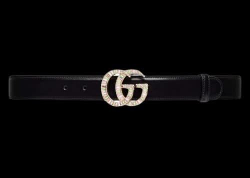 Gucci GG Marmont Crystal Buckle Belt Black