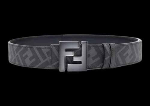 Fendi FF Logo Fabric And Leather Reversible Belt Dark Asphalt/Black